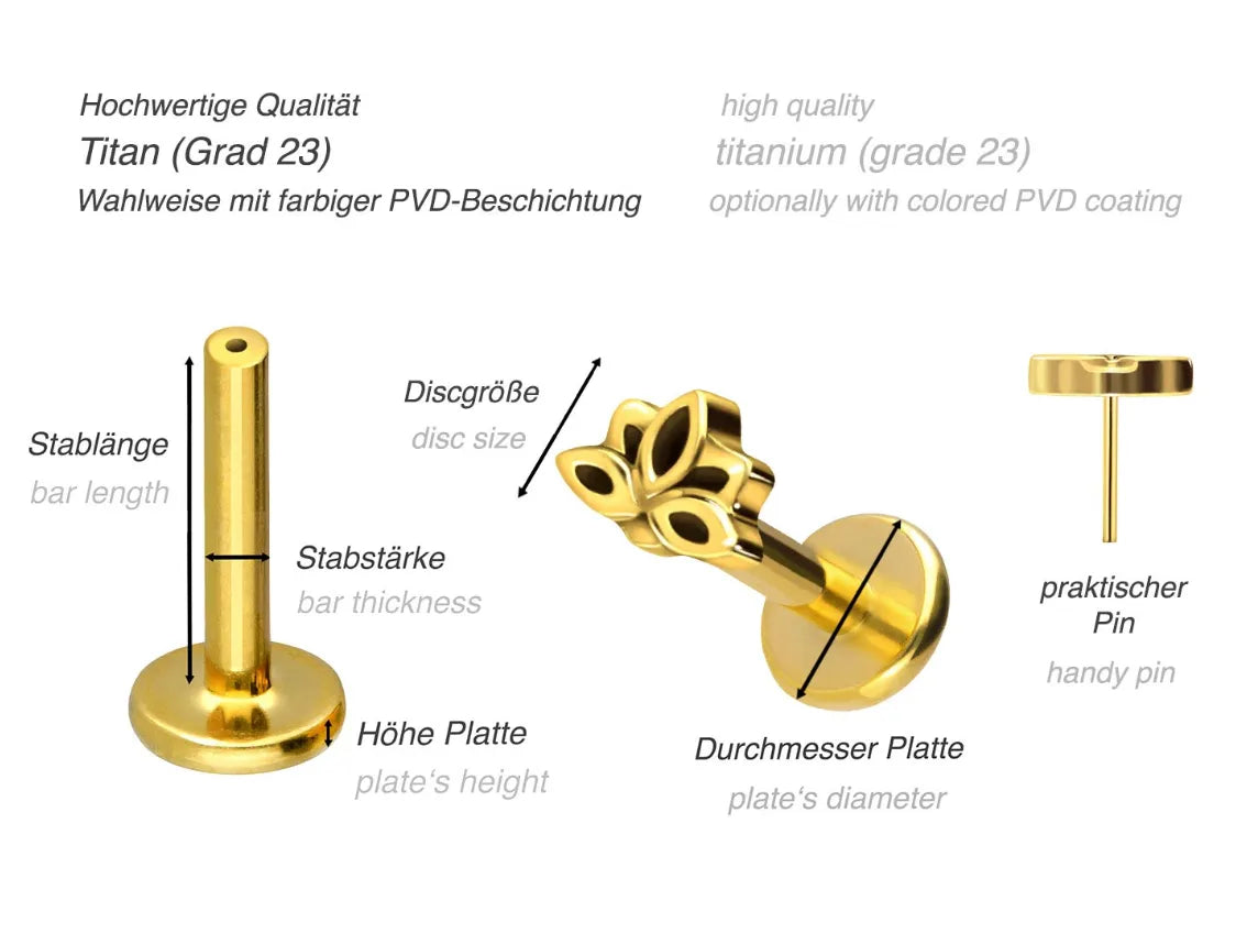 Titanium Push Pin Flat Back Stud - Mini Lotus Flower
