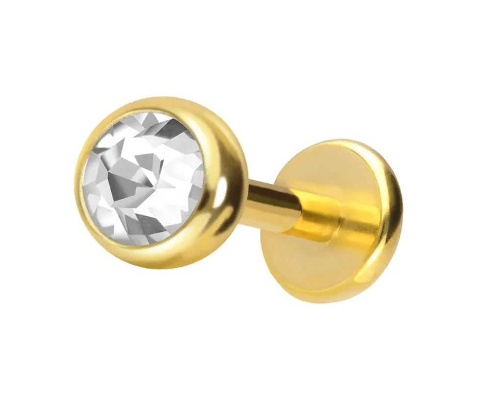 Titanium Push Pin Flat Back Stud - Flat Crystal Gold