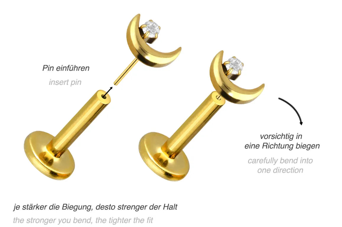 Titanium Push Pin Flat Back Stud - Cute Sparkle Moon