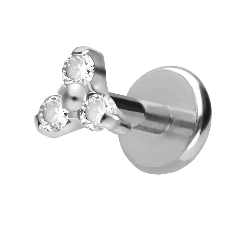 Titanium Push Pin Flat Back Stud - Mini Crystal Trinity