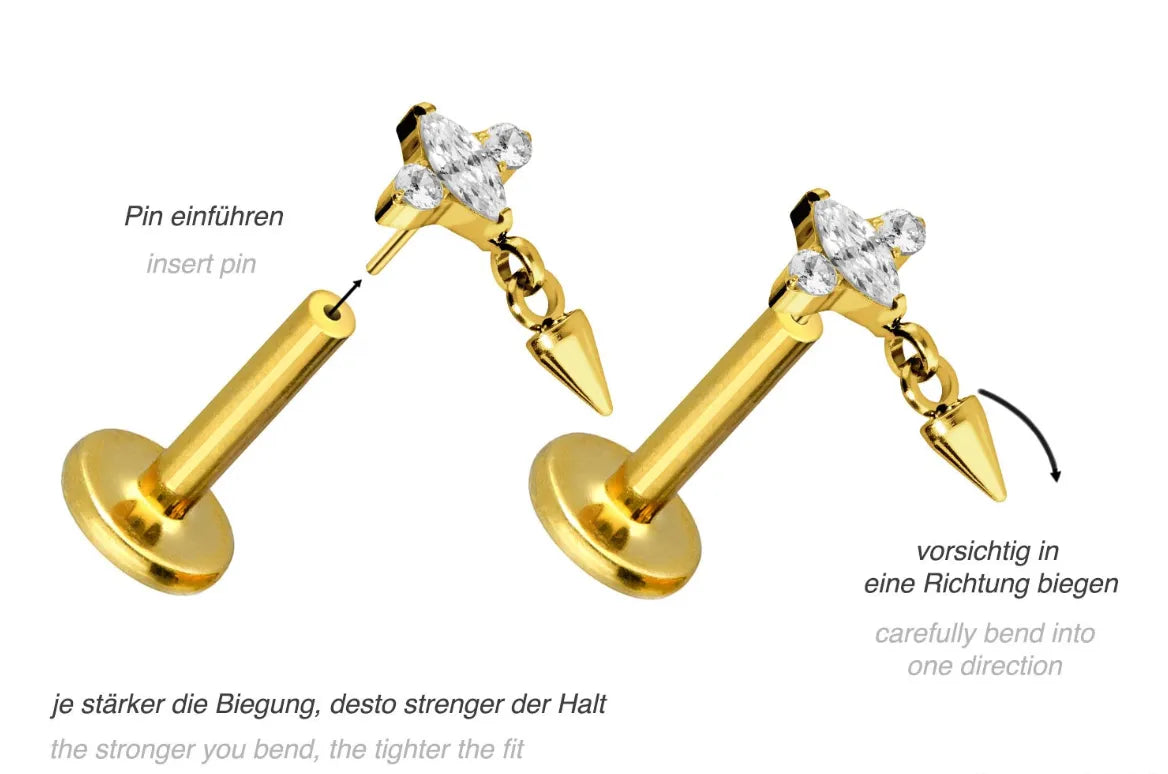 Titanium Push Pin Flat Back Stud - Crystal Design & Cute Spike