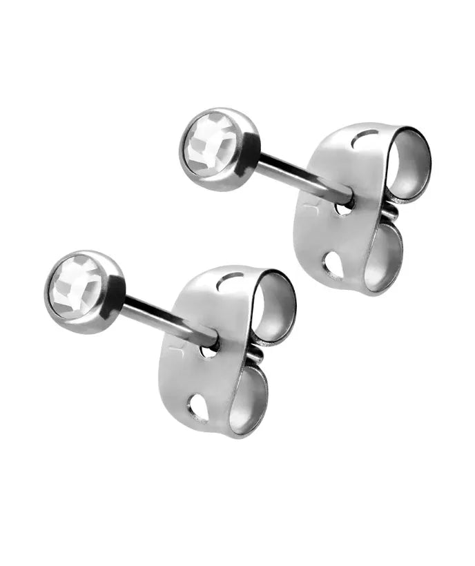 Titanium Stud Earrings - Dainty Flat Crystal