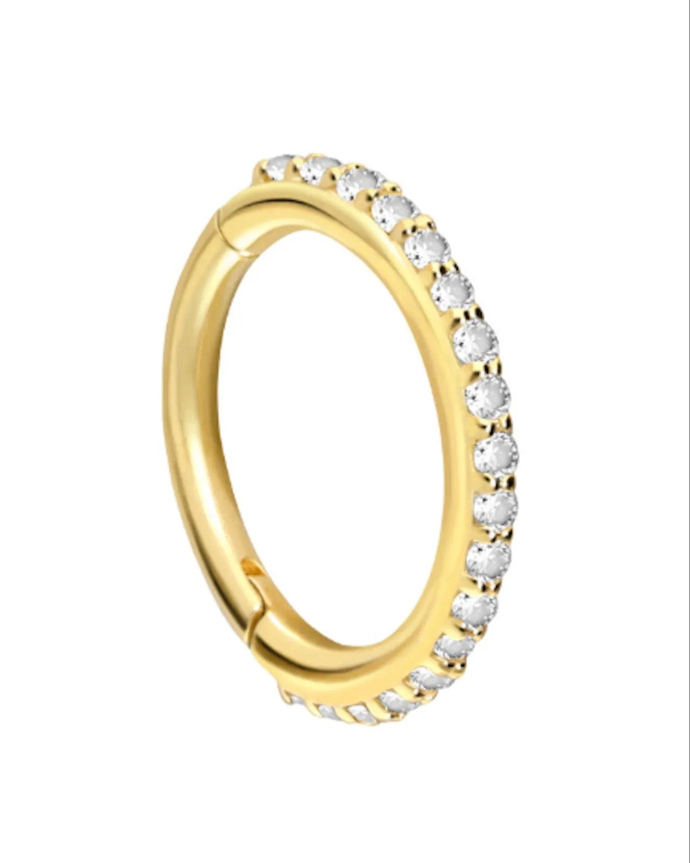 18 Karat Gold Clicker Piercing Hoop - Side Crystals