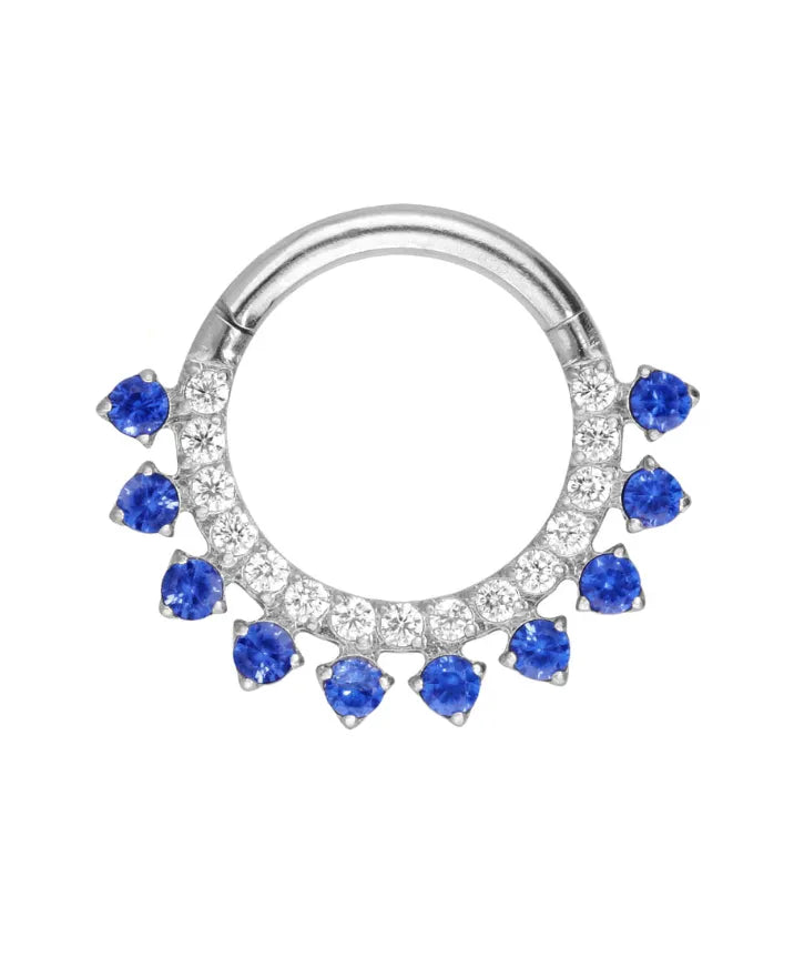 Titanium Clicker Piercing Hoop - Clear & Blue Crystal Halos