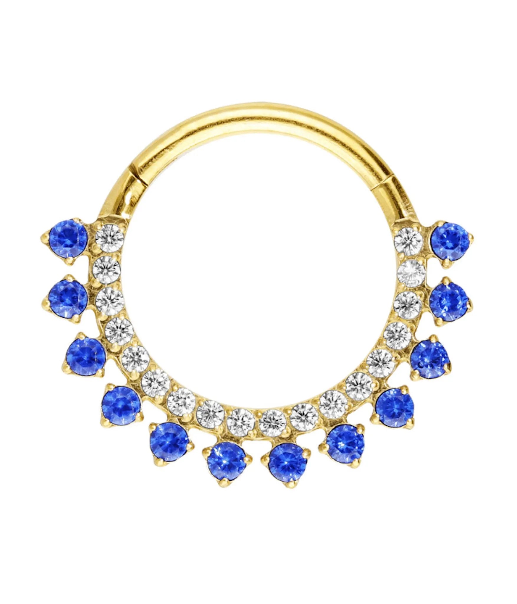 Titanium Clicker Piercing Hoop - Clear & Blue Crystal Halos