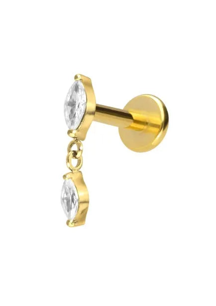 Titanium Push Pin Flat Back Stud - 2 Crystal Drops