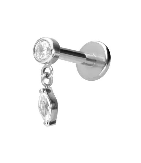 Titanium Push Pin Flat Back Stud - Dangling Drop