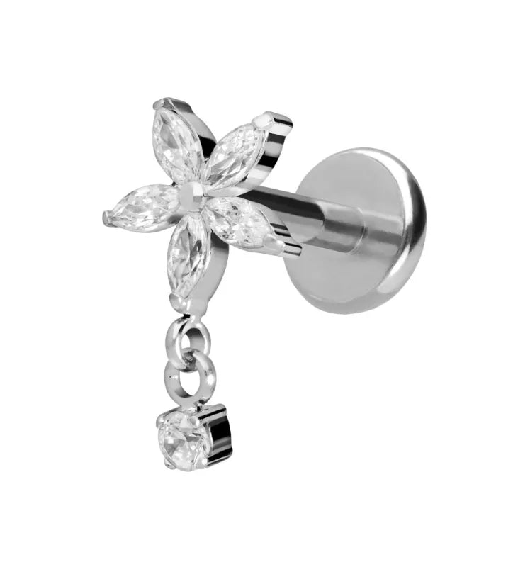 Titanium Push Pin Flat Back Stud - Flower & Cute Dangle