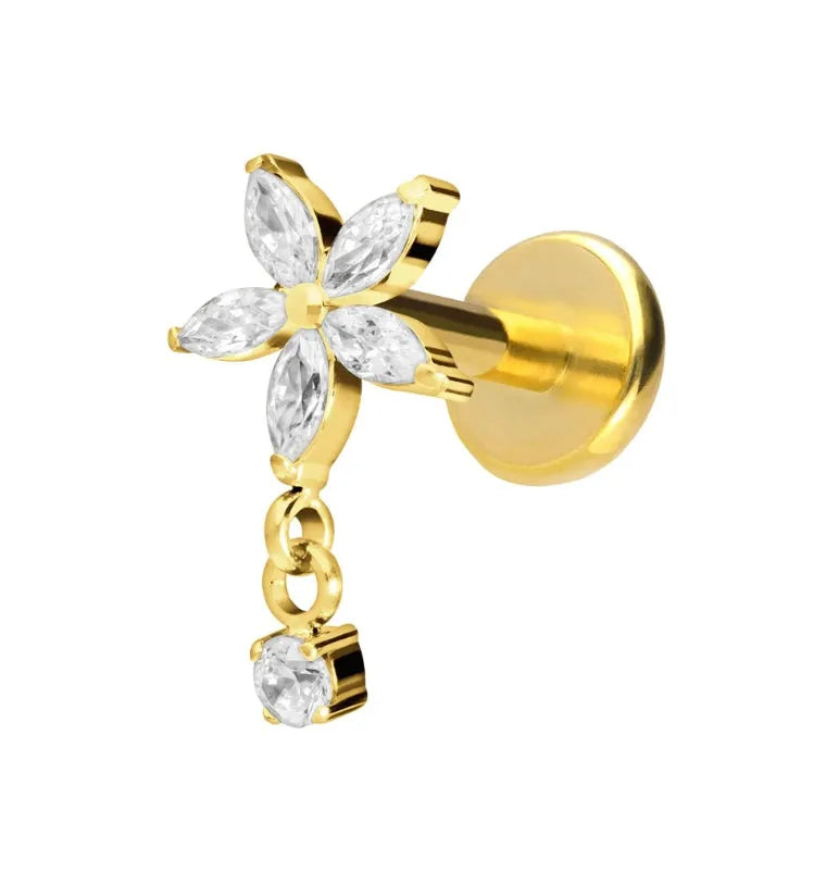 Titanium Push Pin Flat Back Stud - Flower & Cute Dangle