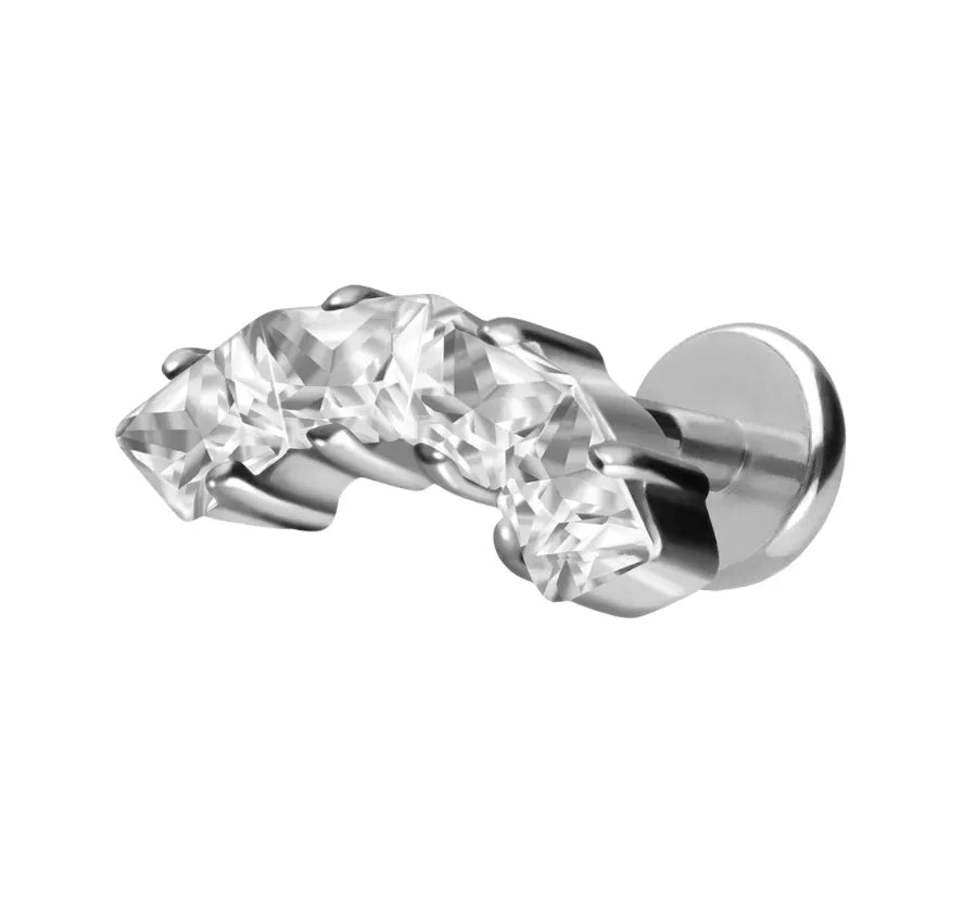 Titanium Push Pin Flat Back Stud - Elegant Crystal Curve