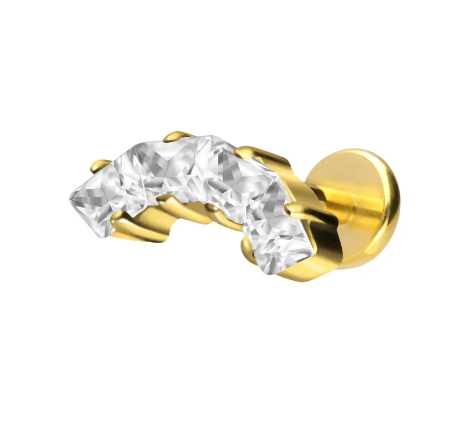 Titanium Push Pin Flat Back Stud - Elegant Crystal Curve