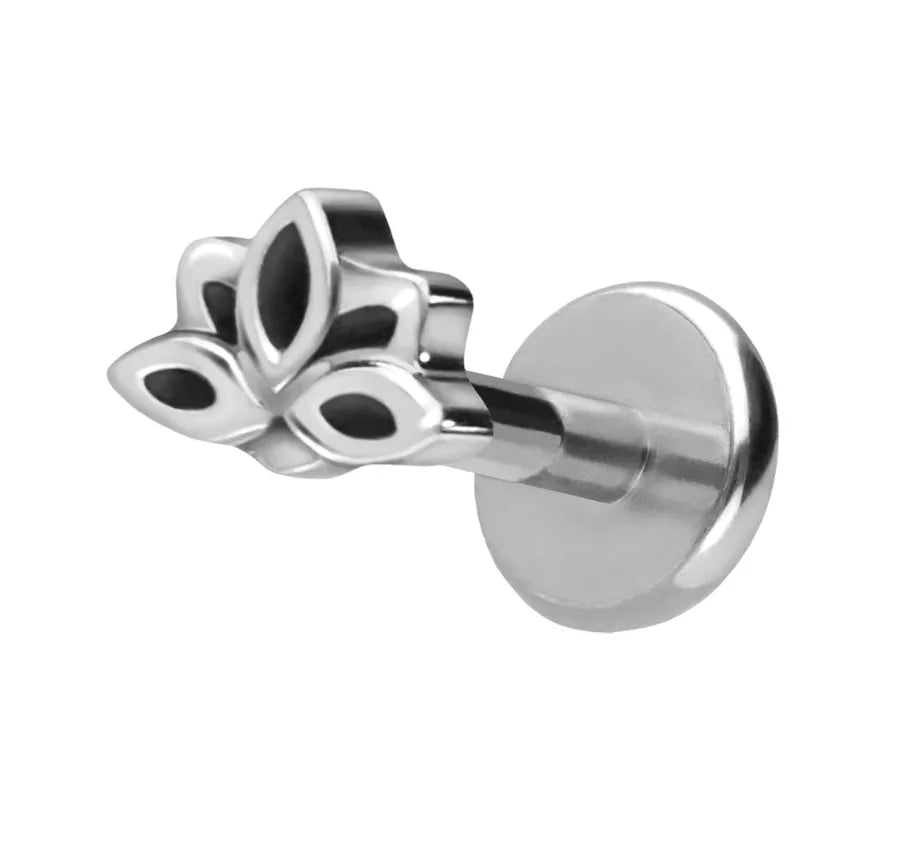 Titanium Push Pin Flat Back Stud - Mini Lotus Flower