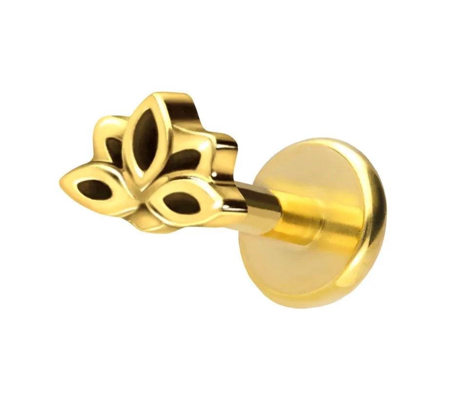 Titanium Push Pin Flat Back Stud - Mini Lotus Flower