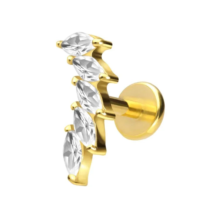 Titanium Push Pin Flat Back Stud - Extravagant Crystal Curve