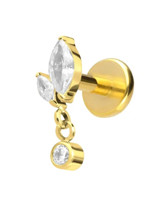 Titanium Push Pin Flat Back Stud - Flower Bud & Cute Dangle