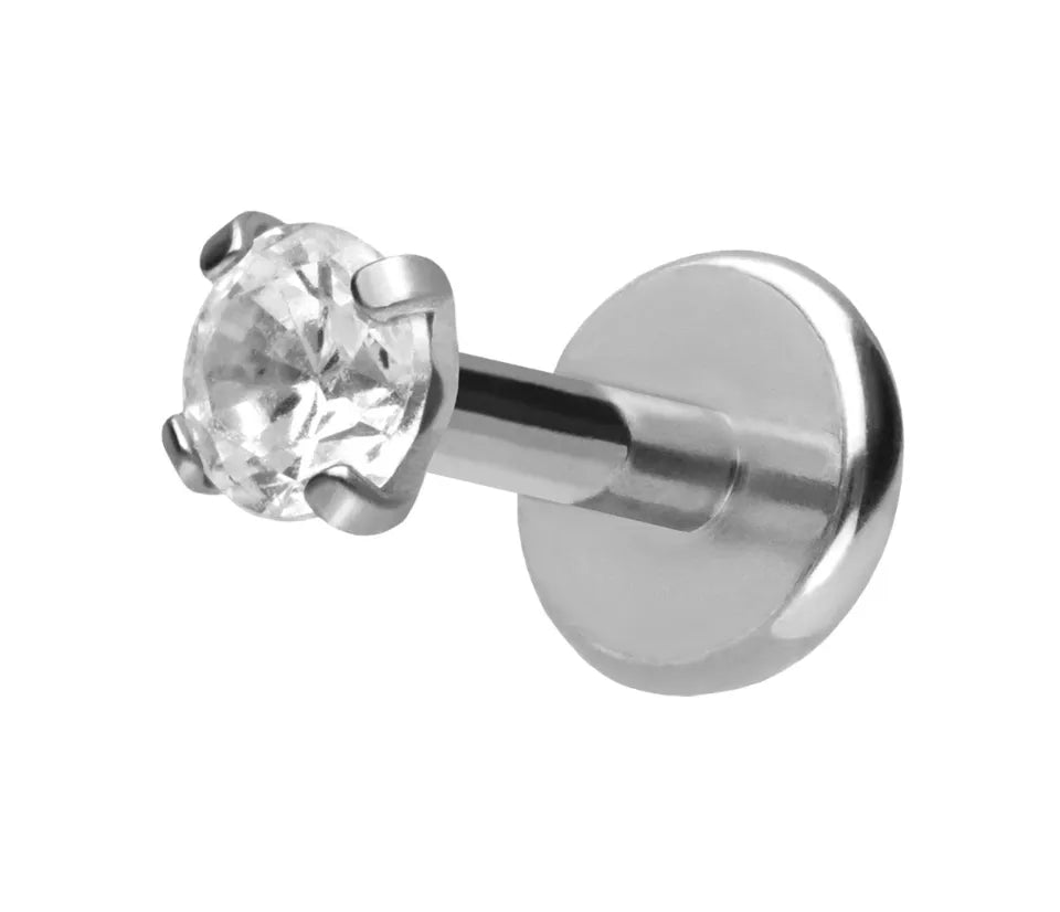 Titanium Push Pin Flat Back Stud - Shiny Crystal Silver