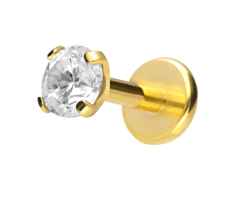 Titanium Push Pin Flat Back Stud - Shiny Crystal Gold