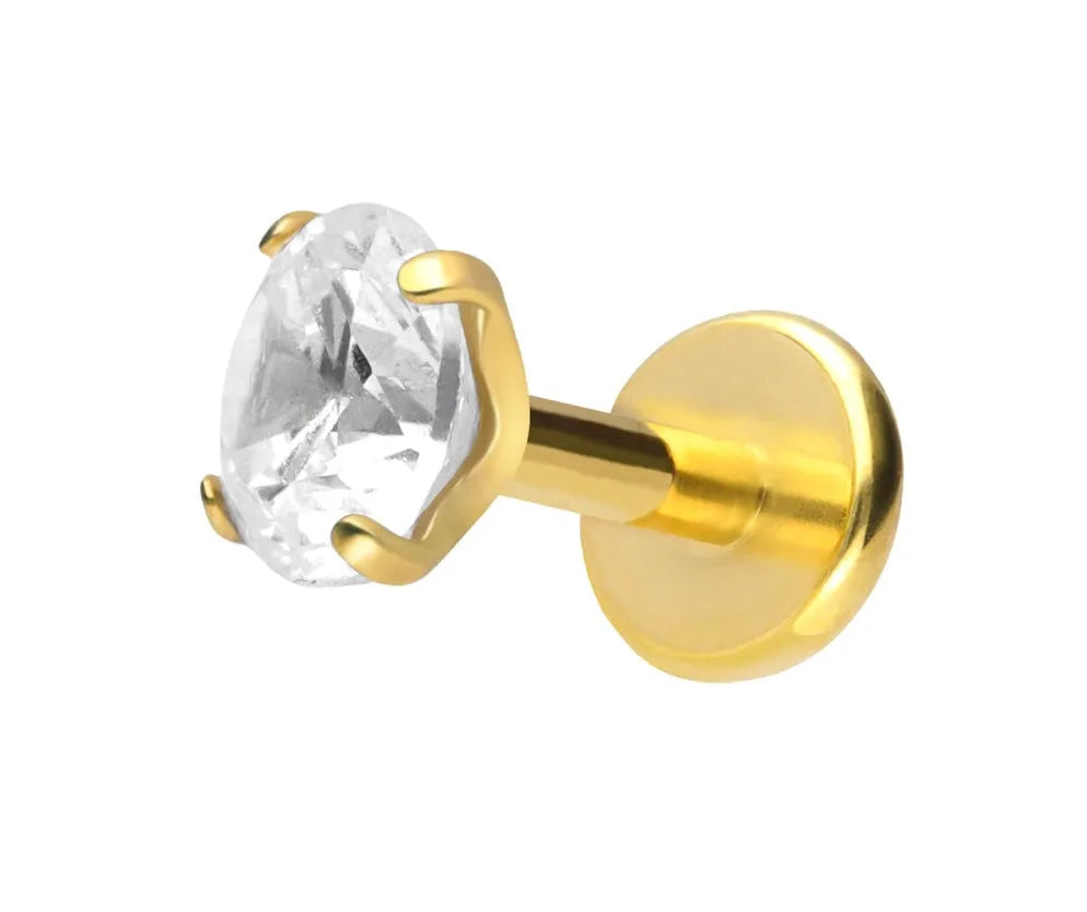 Titanium Push Pin Flat Back Stud - Shiny Crystal Gold