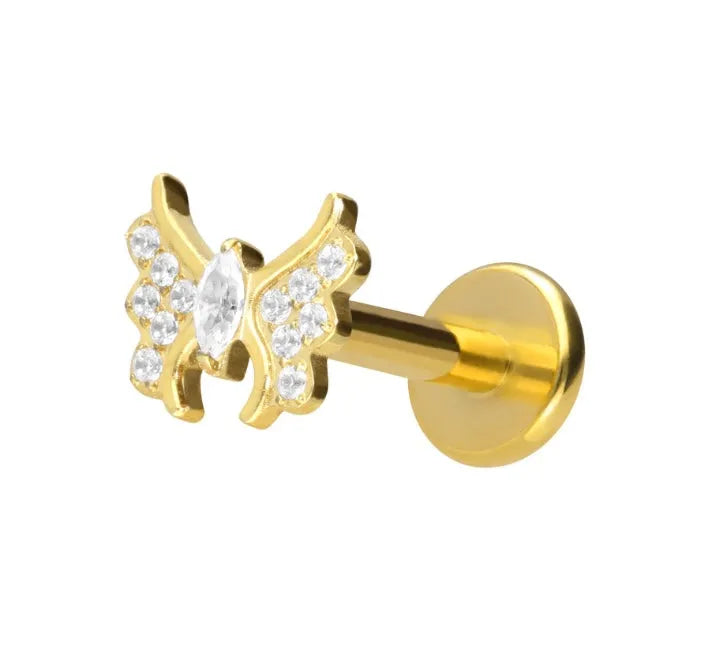 Titanium Push Pin Flat Back Stud - Sparkly Butterfly