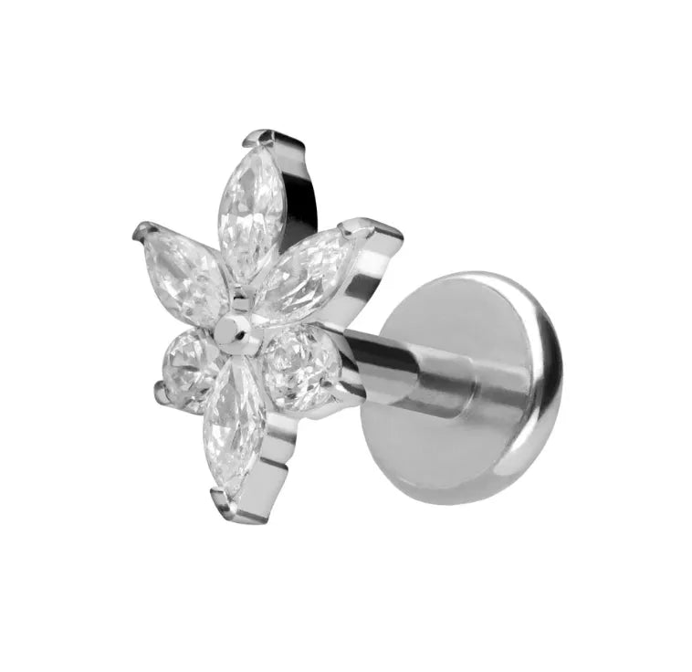 Titanium Push Pin Flat Back Stud - Unique Crystal Flower