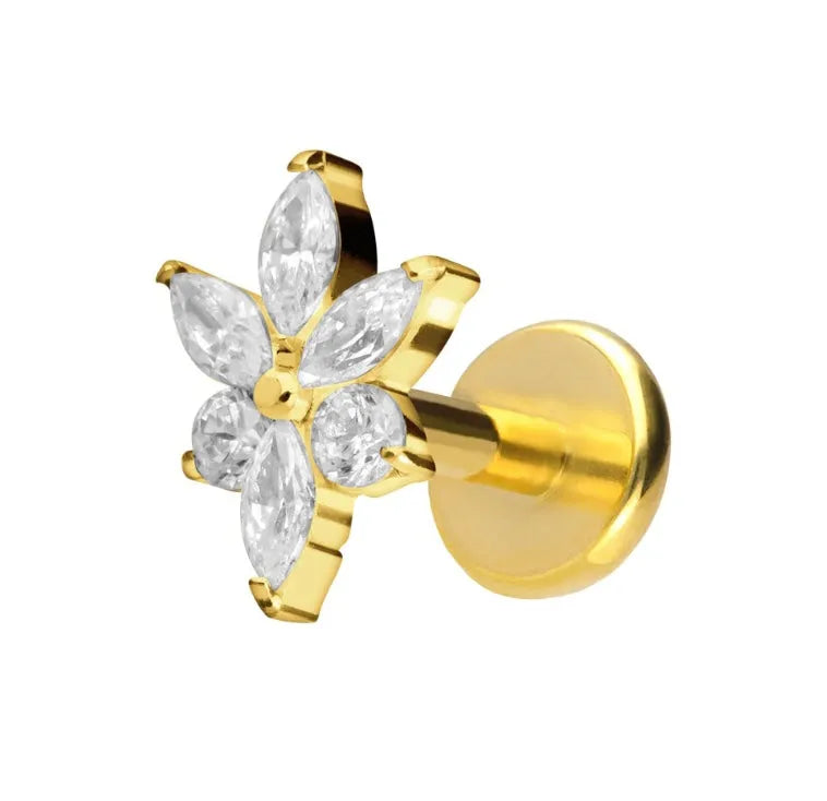 Titanium Push Pin Flat Back Stud - Unique Crystal Flower