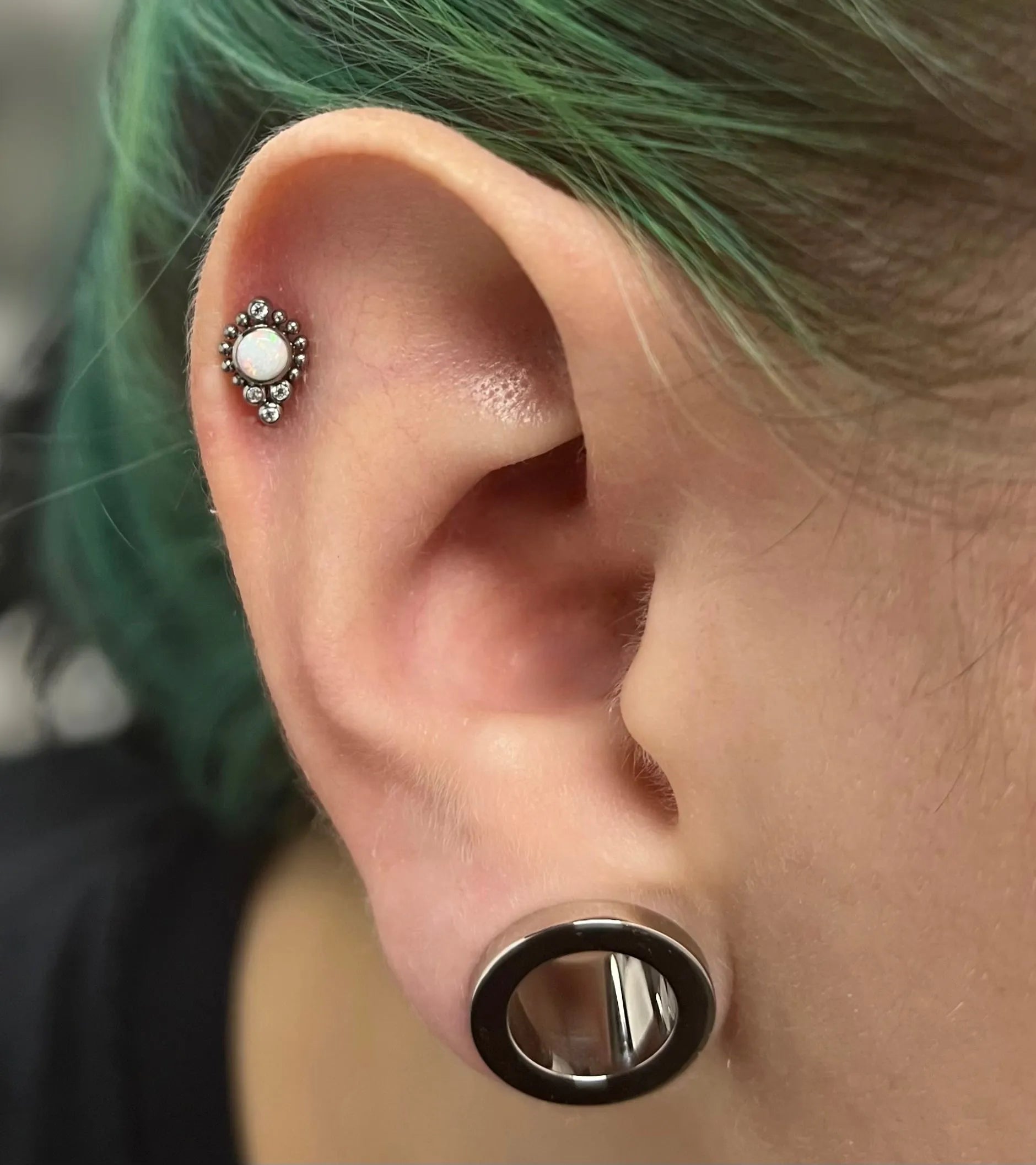 Titanium Push Pin Flat Back Stud - Beaded Opal & Sparkles