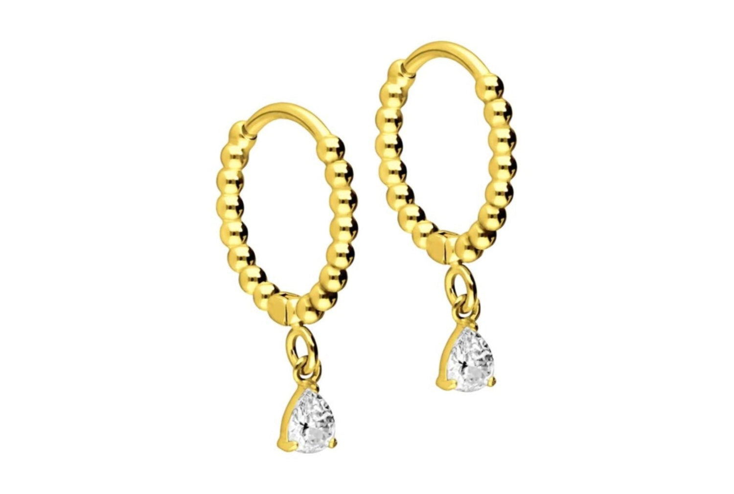 gold dangle hoop earrings with a unique beaded hoop