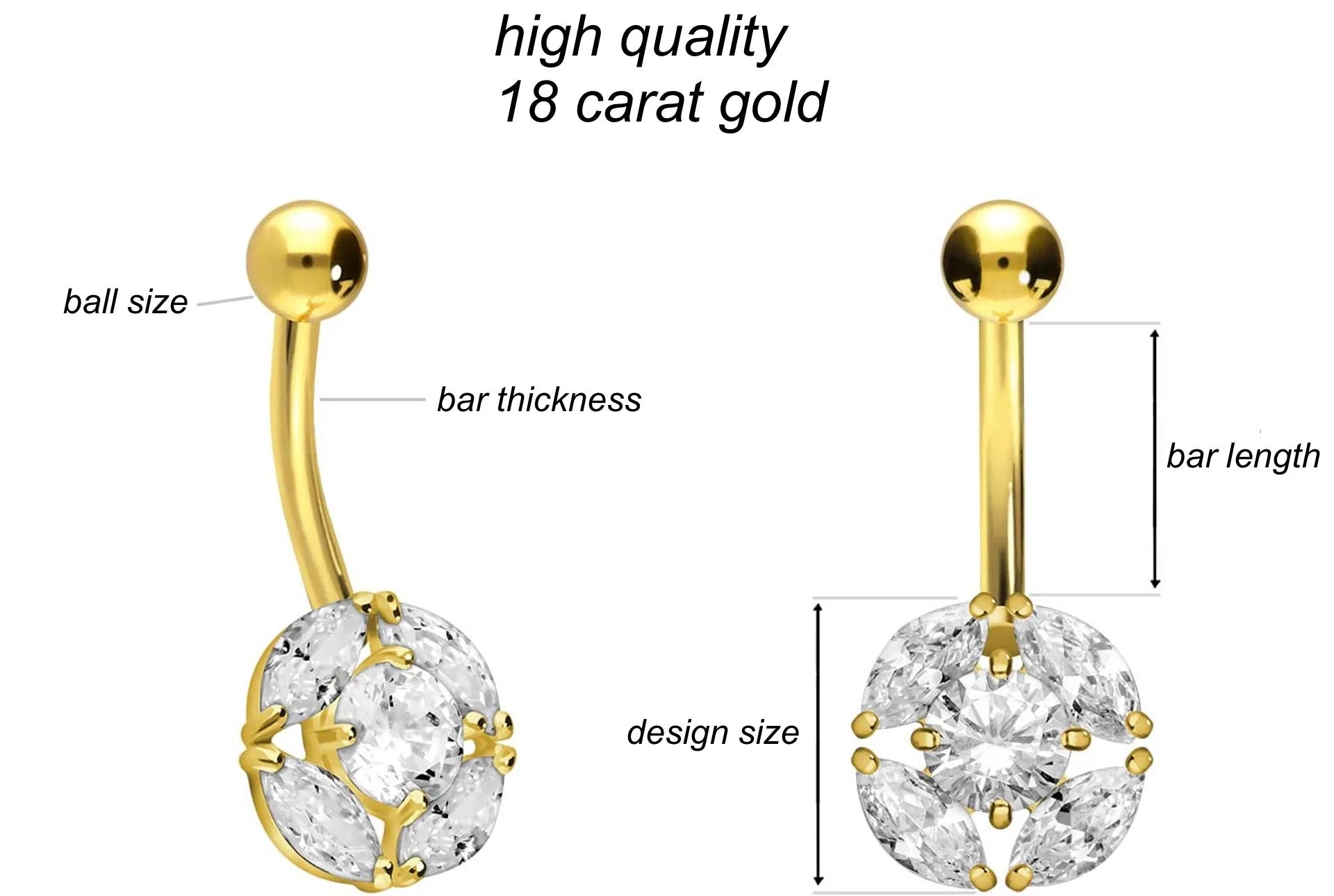 18K Gold Belly Button Ring - Multi Crystals