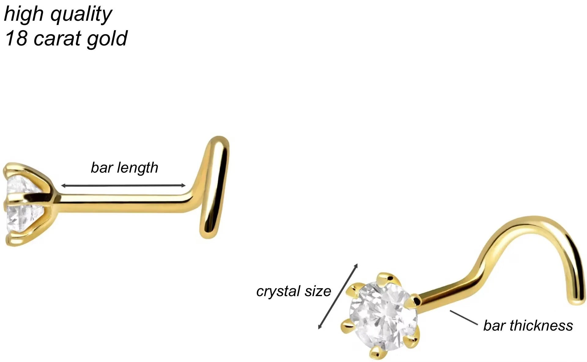 18K Gold Nose Ring Corkscrew - Extravagant Crystal