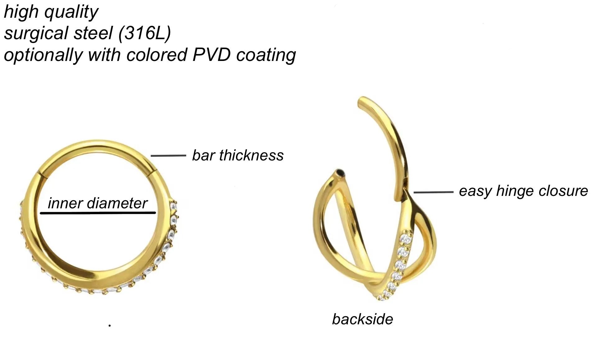 Surgical Steel Clicker Piercing Hoop - Crystal Infinity
