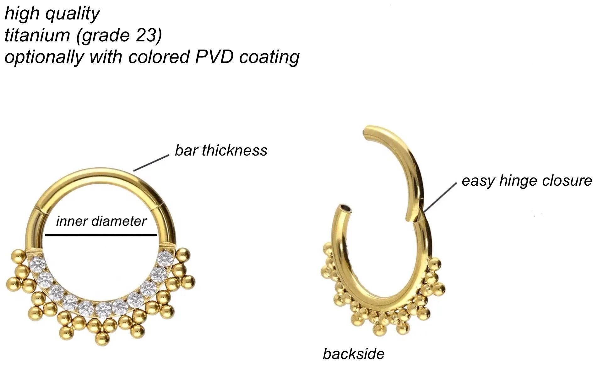 Titanium Clicker Piercing Hoop - Sparkly Ornaments