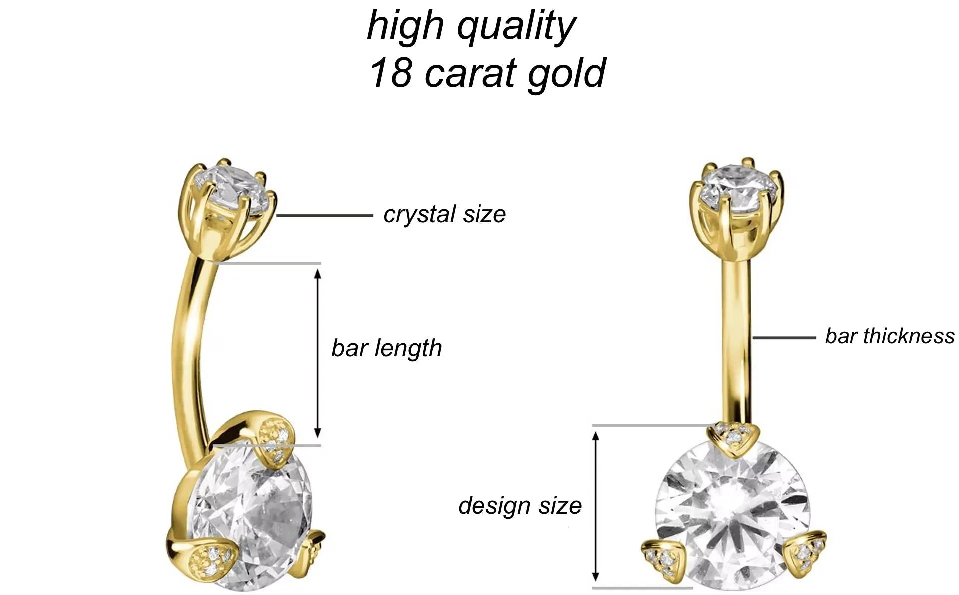18K Gold Belly Button Ring - Super Shiny Crystals
