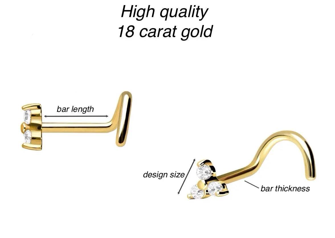 18K Gold Nose Ring Corkscrew - Crystal Trinity