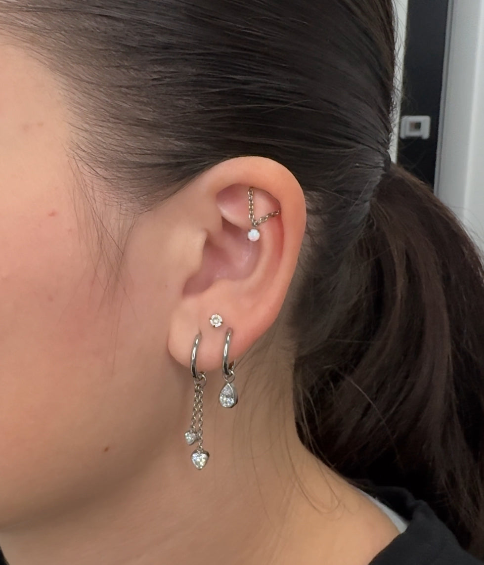 Titanium Hidden Helix Push Pin Flat Back Stud - Floating Opal