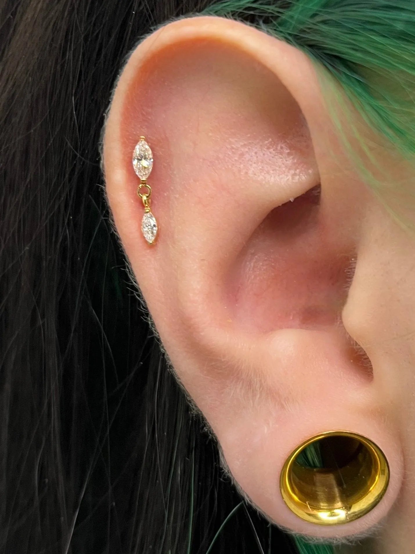 Titanium Push Pin Flat Back Stud - 2 Crystal Drops