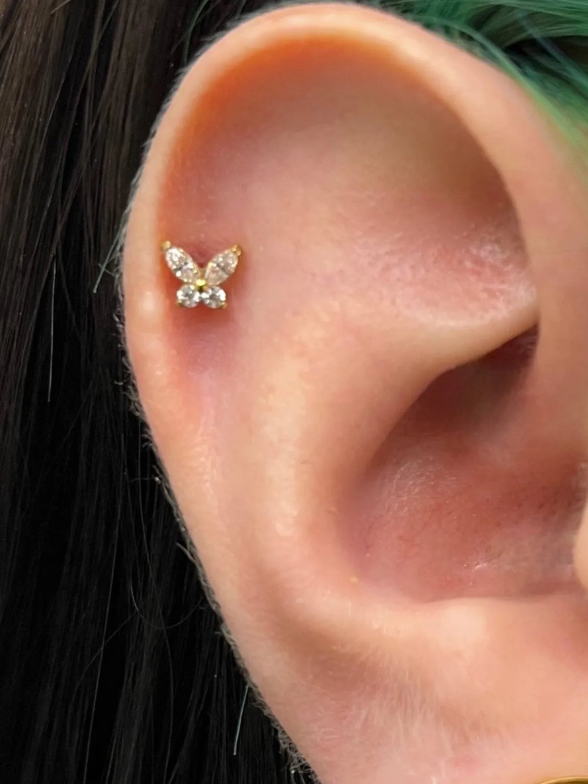 Titanium Push Pin Flat Back Stud - Crystal Butterfly