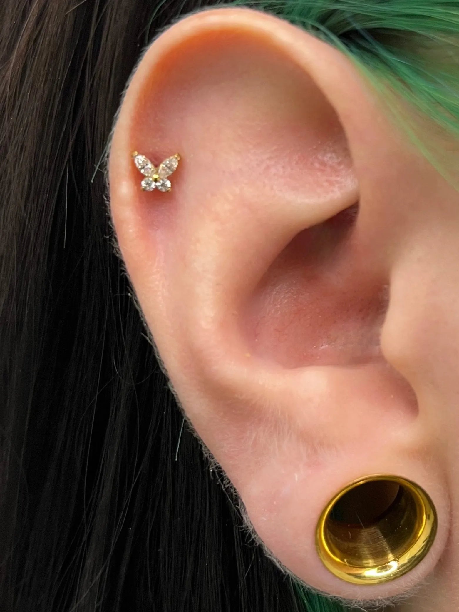 Titanium Push Pin Flat Back Stud - Crystal Butterfly