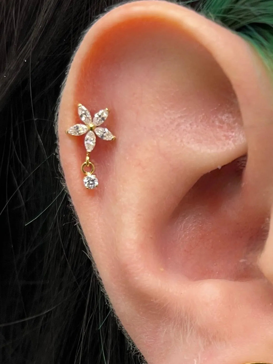 Titanium Push Pin Flat Back Stud - Flower & Cute Dangle
