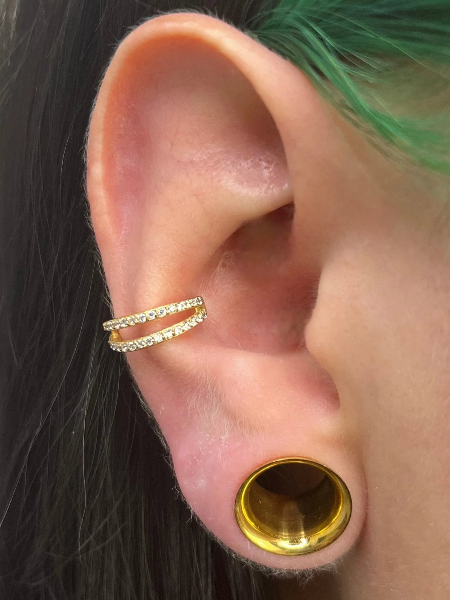 Surgical Steel Clicker Piercing Hoop - Double Crystal Row