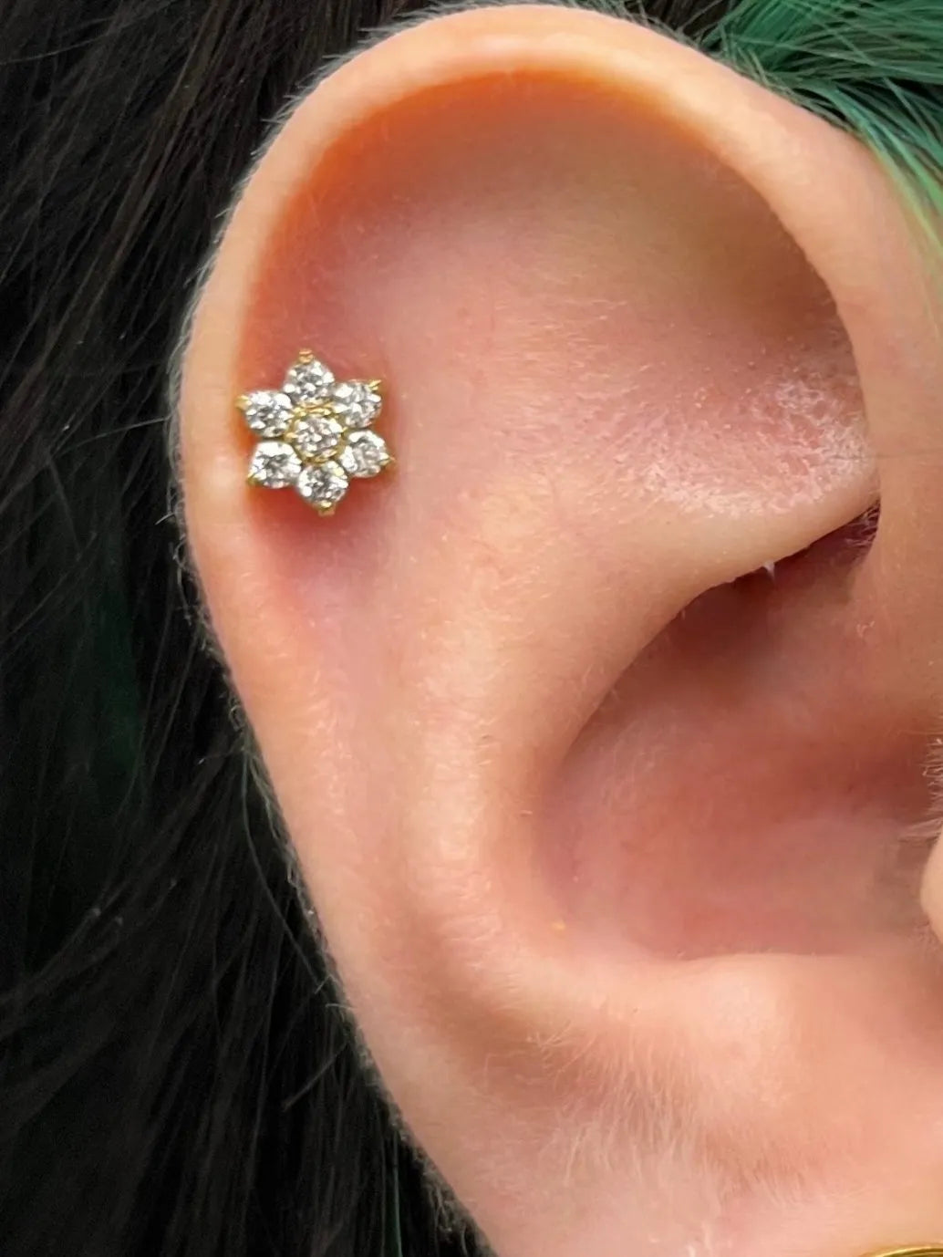 Titanium Push Pin Flat Back Stud - Crystal Flower