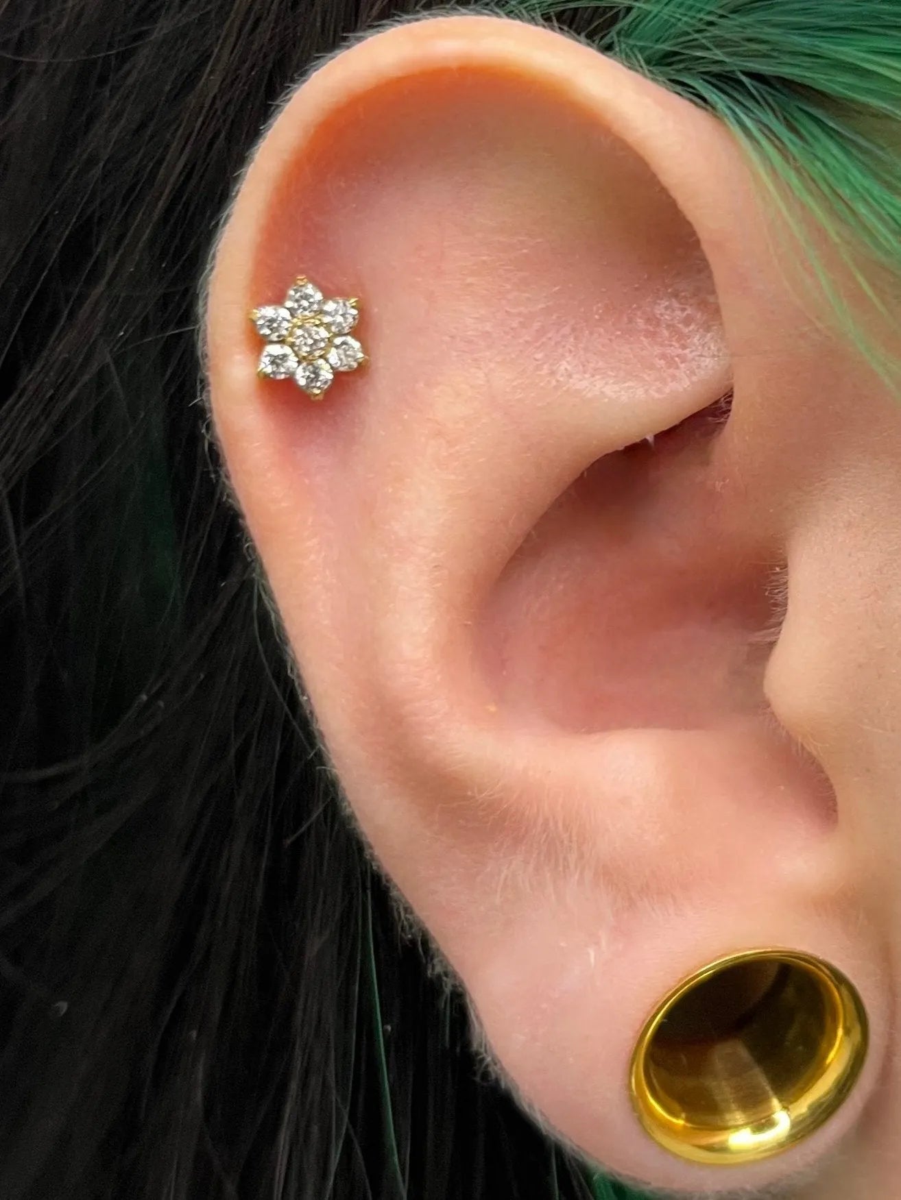 Titanium Push Pin Flat Back Stud - Crystal Flower