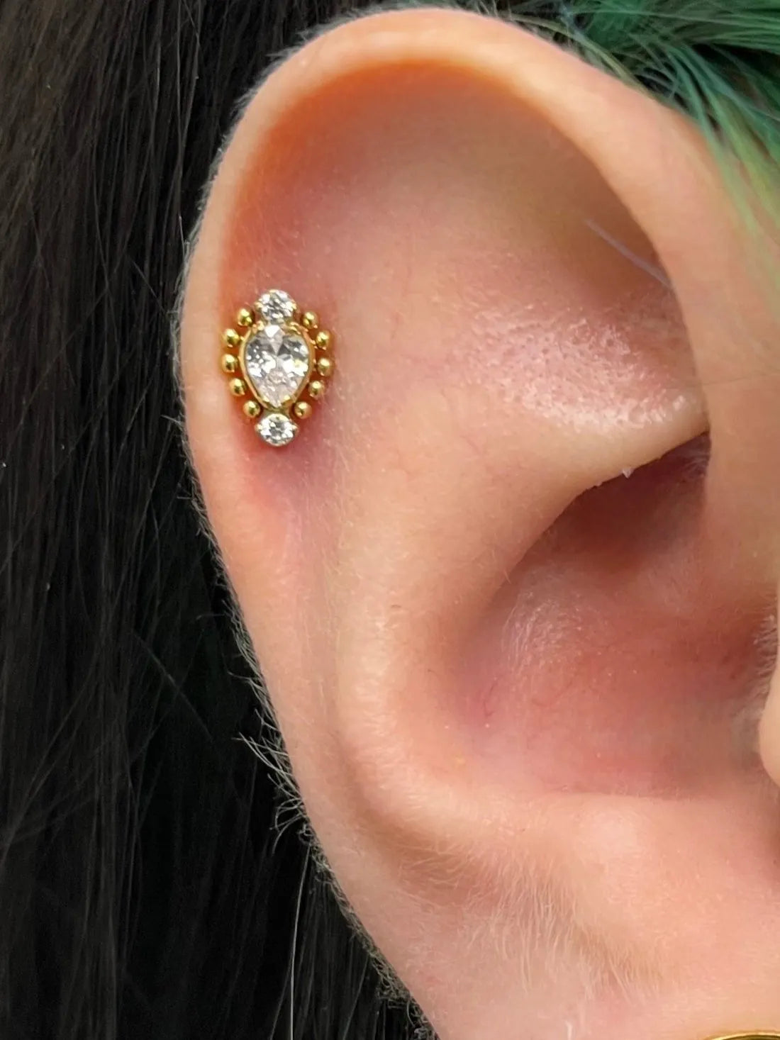 Titanium Push Pin Flat Back Stud - Beaded Oriental Design