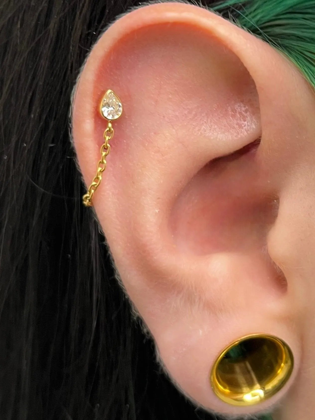 Titanium Push Pin Flat Back Stud - Crystal Drop & Connecting Chain