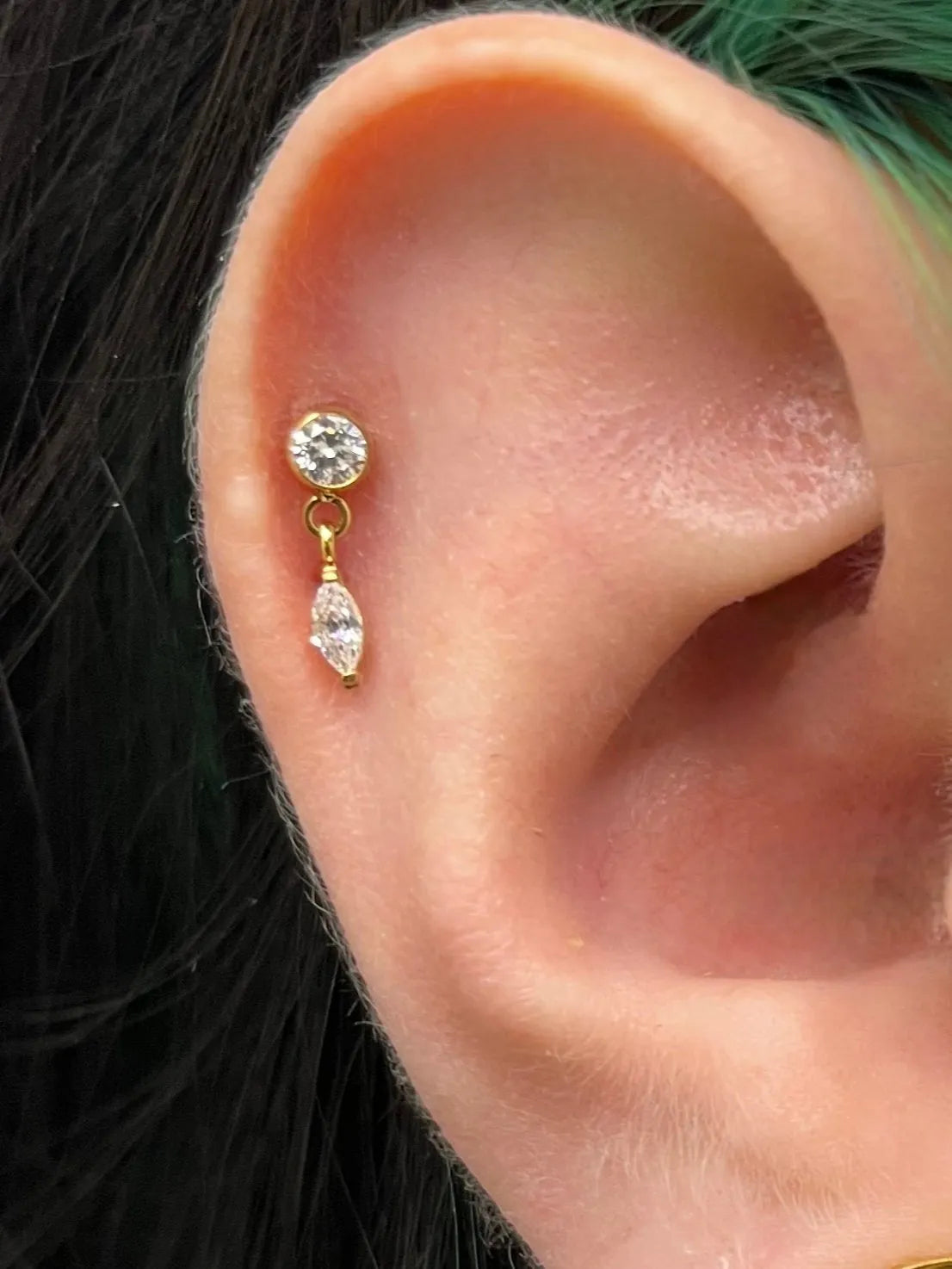 Titanium Push Pin Flat Back Stud - Dangling Drop