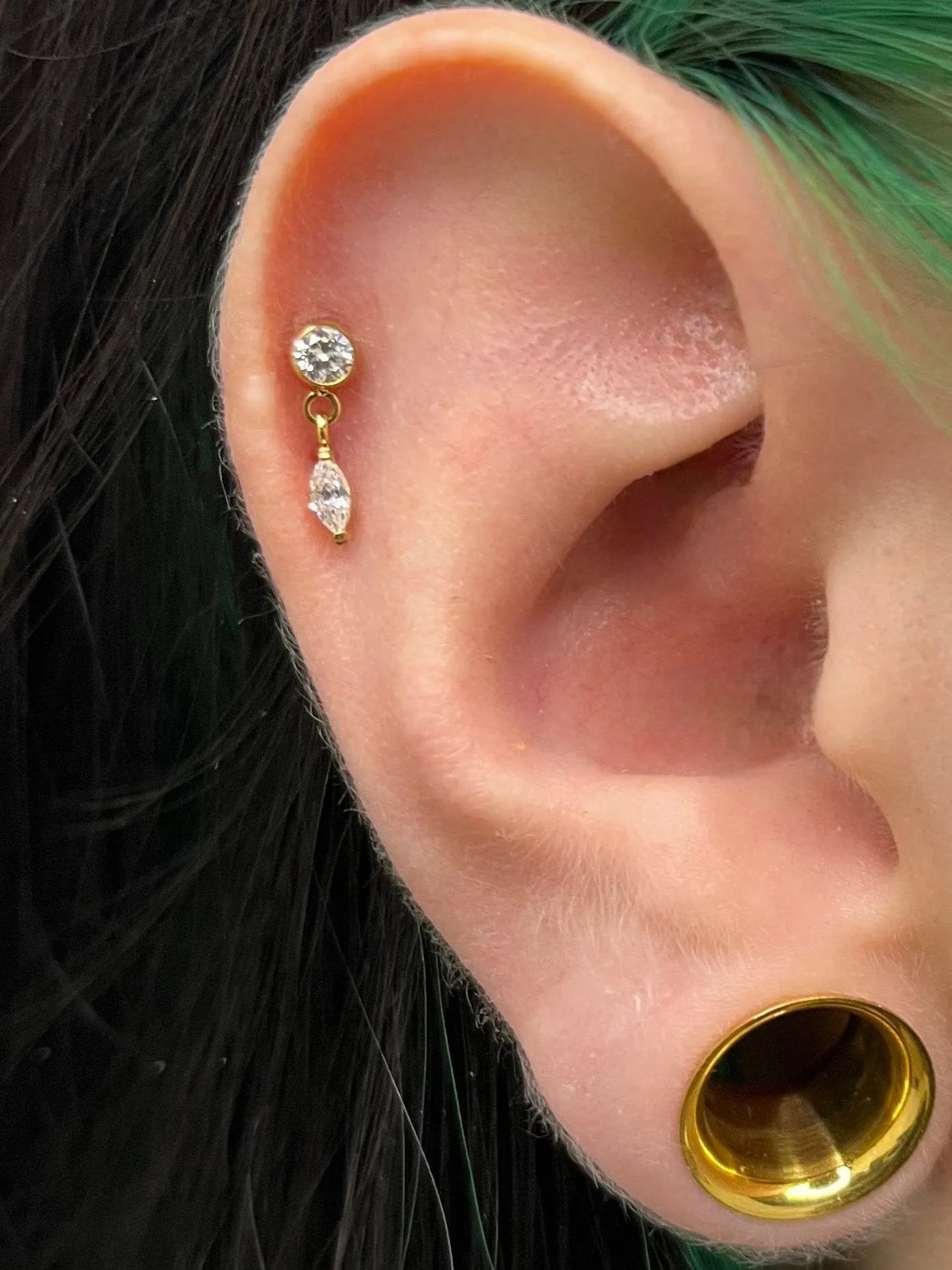 Titanium Push Pin Flat Back Stud - Dangling Drop