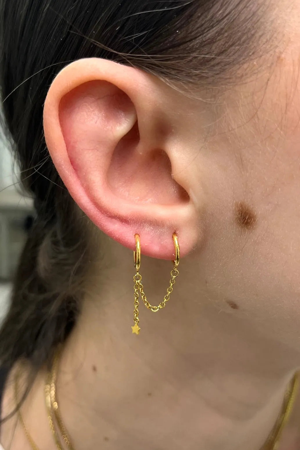 Surgical Steel Clicker Double Piercing Hoop - Connecting Chain