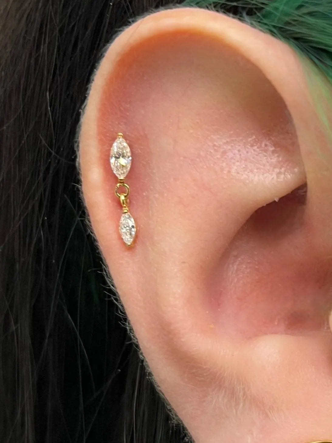 Titanium Push Pin Flat Back Stud - 2 Crystal Drops