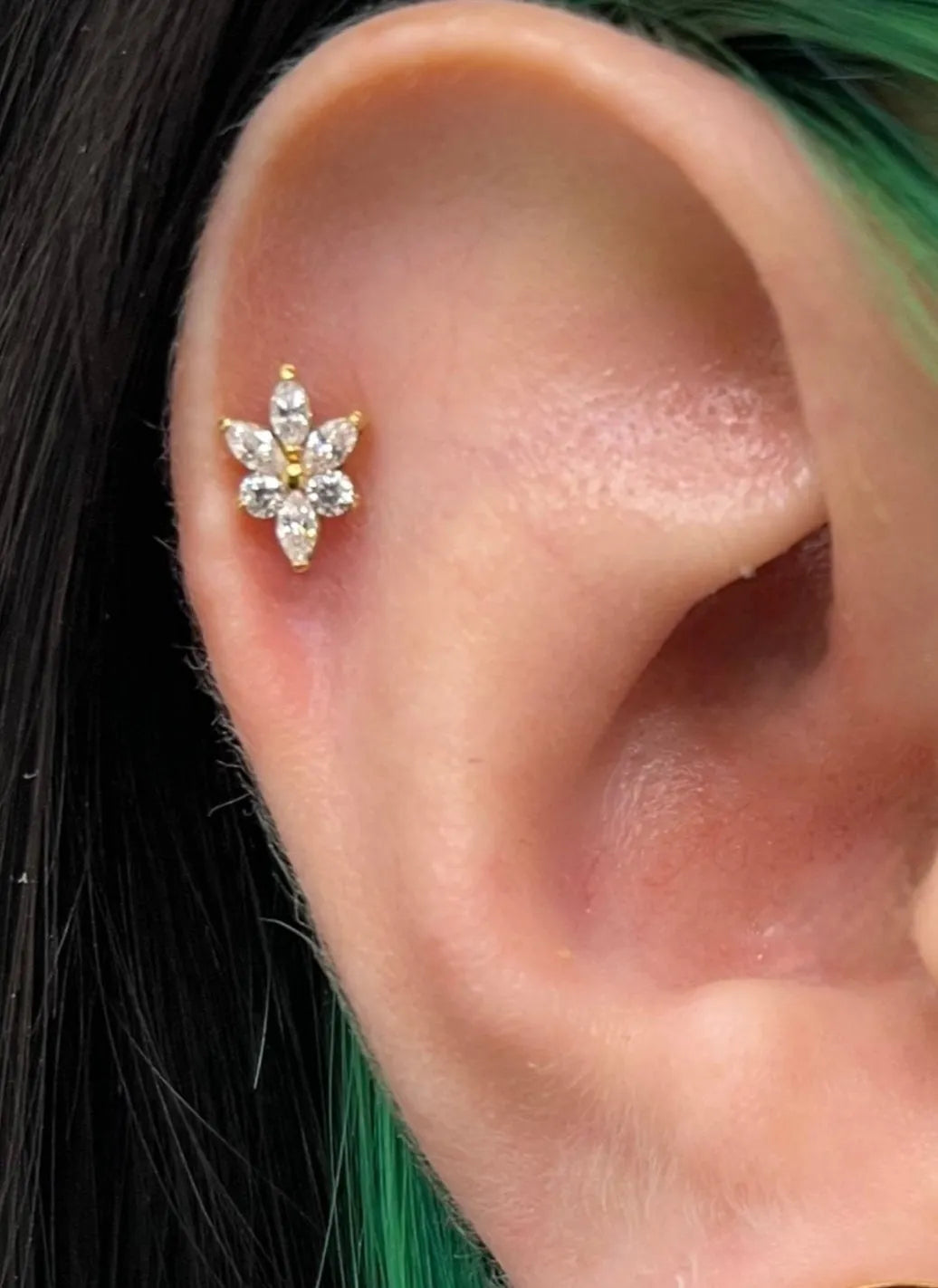 Titanium Push Pin Flat Back Stud - Unique Crystal Flower