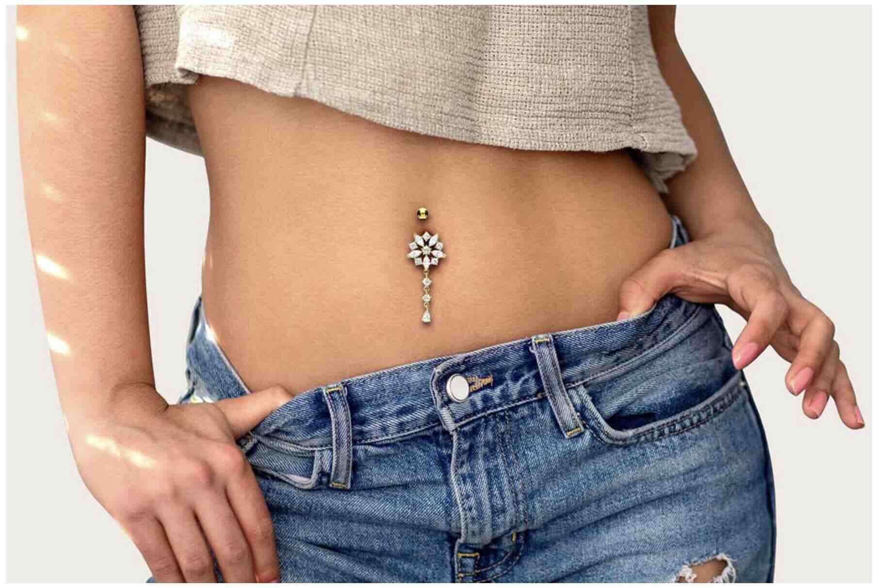 Surgical Steel Belly Button Ring - Elegant Snowflake