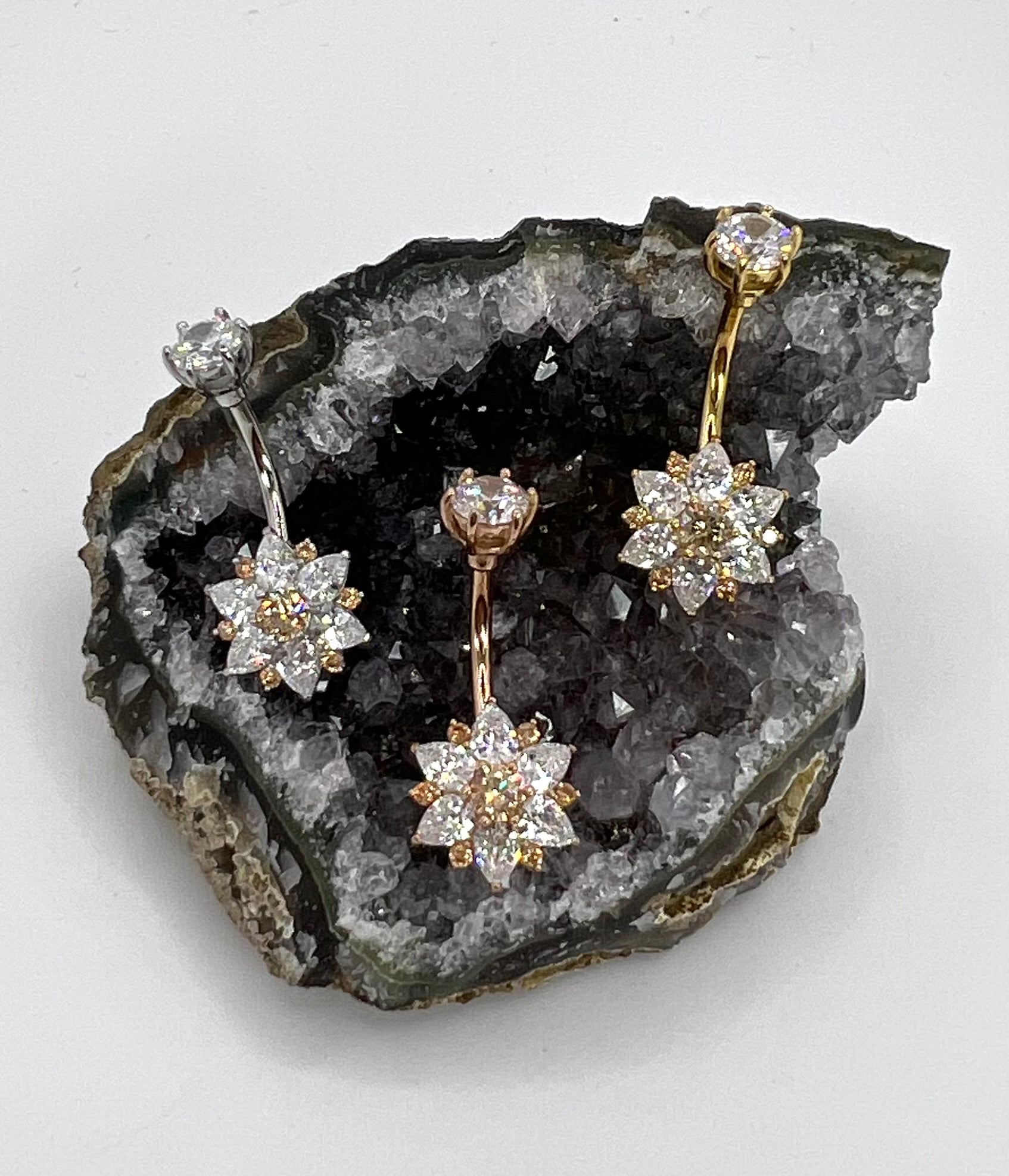 Surgical Steel Belly Button Ring - Elegant Crystal Flower